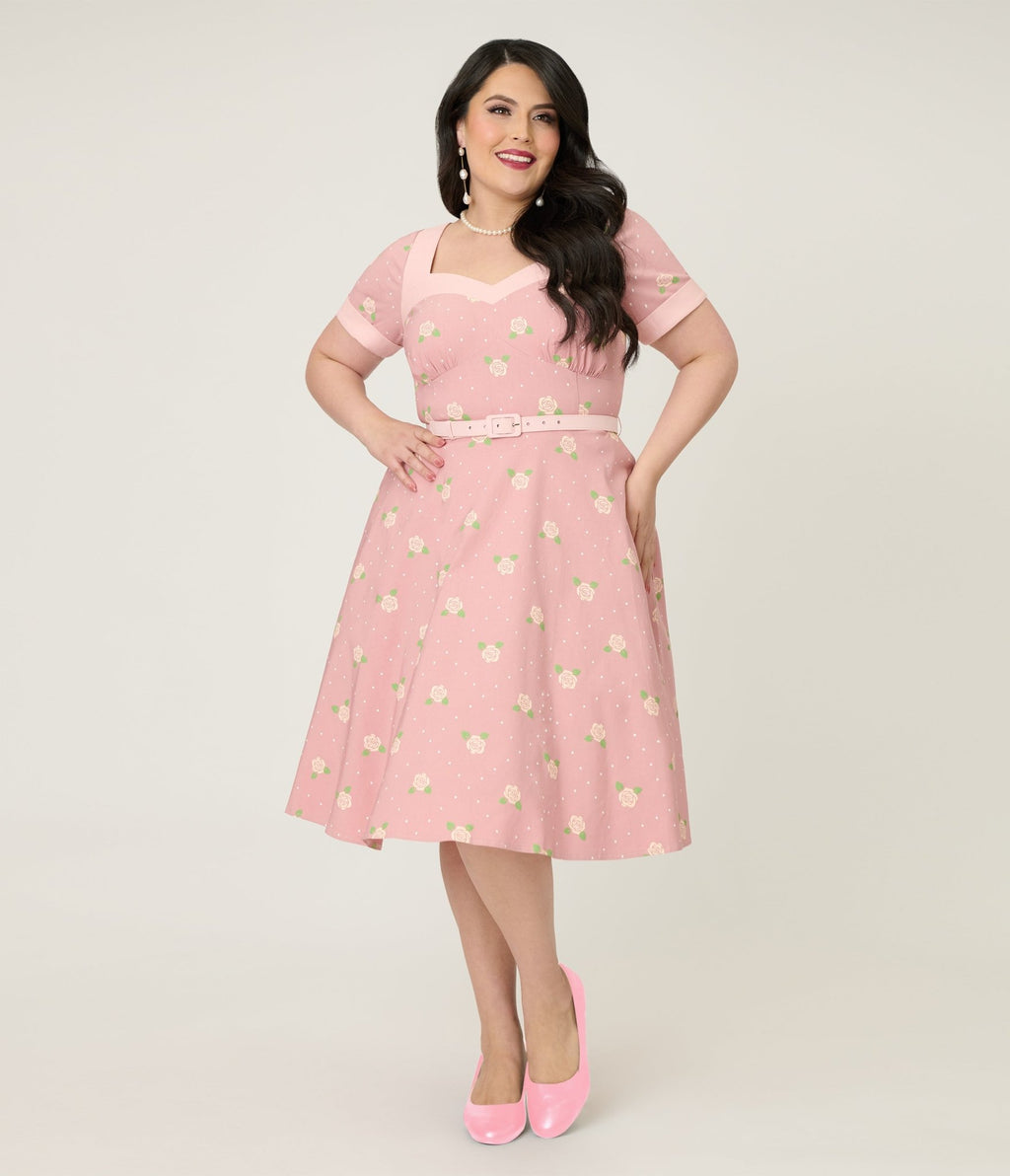 Unique Vintage Plus Size Light Pink & Roses Swing Dress - Unique Vintage - Womens, DRESSES, SWING