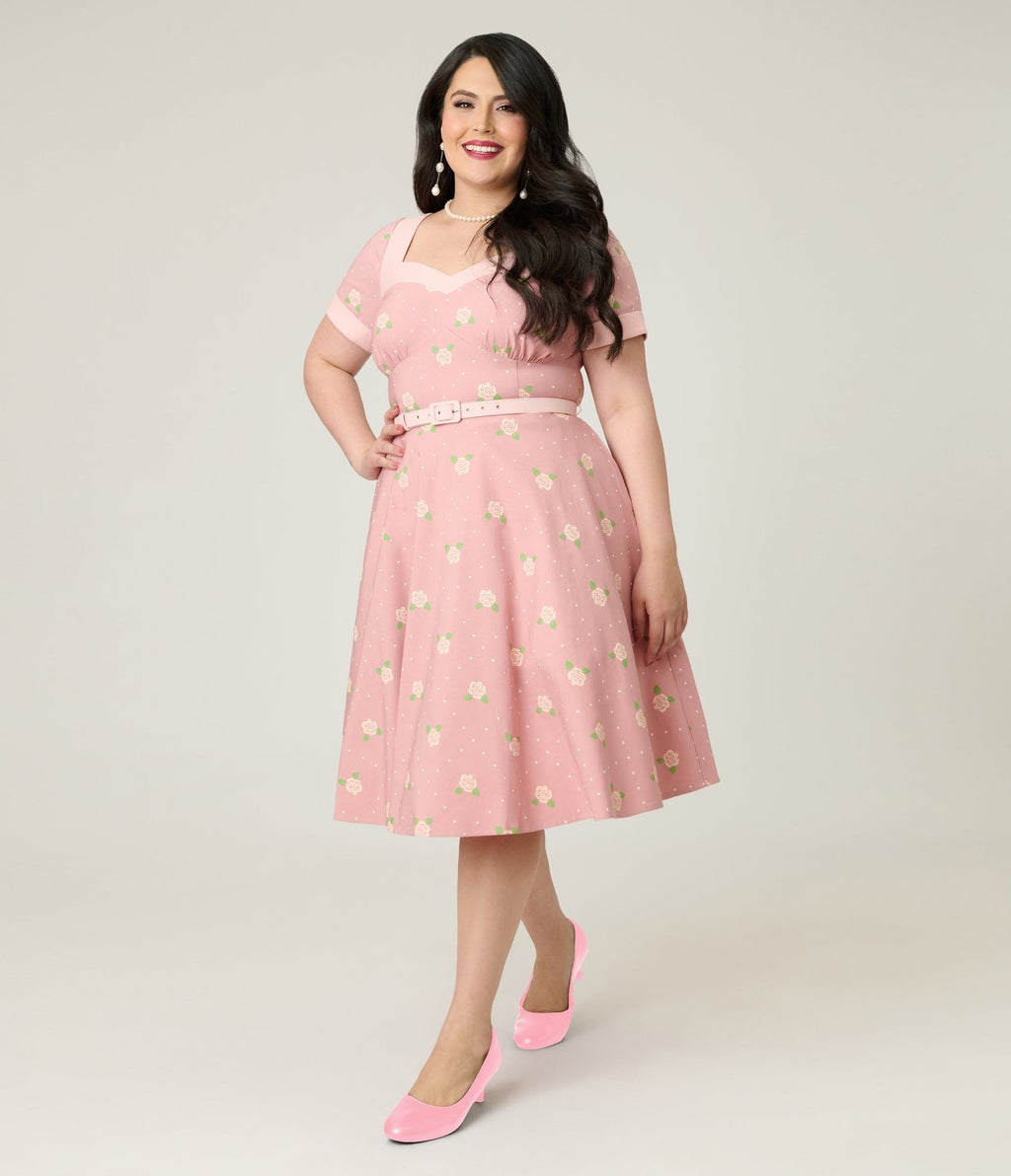 Unique Vintage Plus Size Light Pink & Roses Swing Dress - Unique Vintage - Womens, DRESSES, SWING