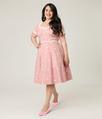 Unique Vintage Plus Size Light Pink & Roses Swing Dress - Unique Vintage - Womens, DRESSES, SWING