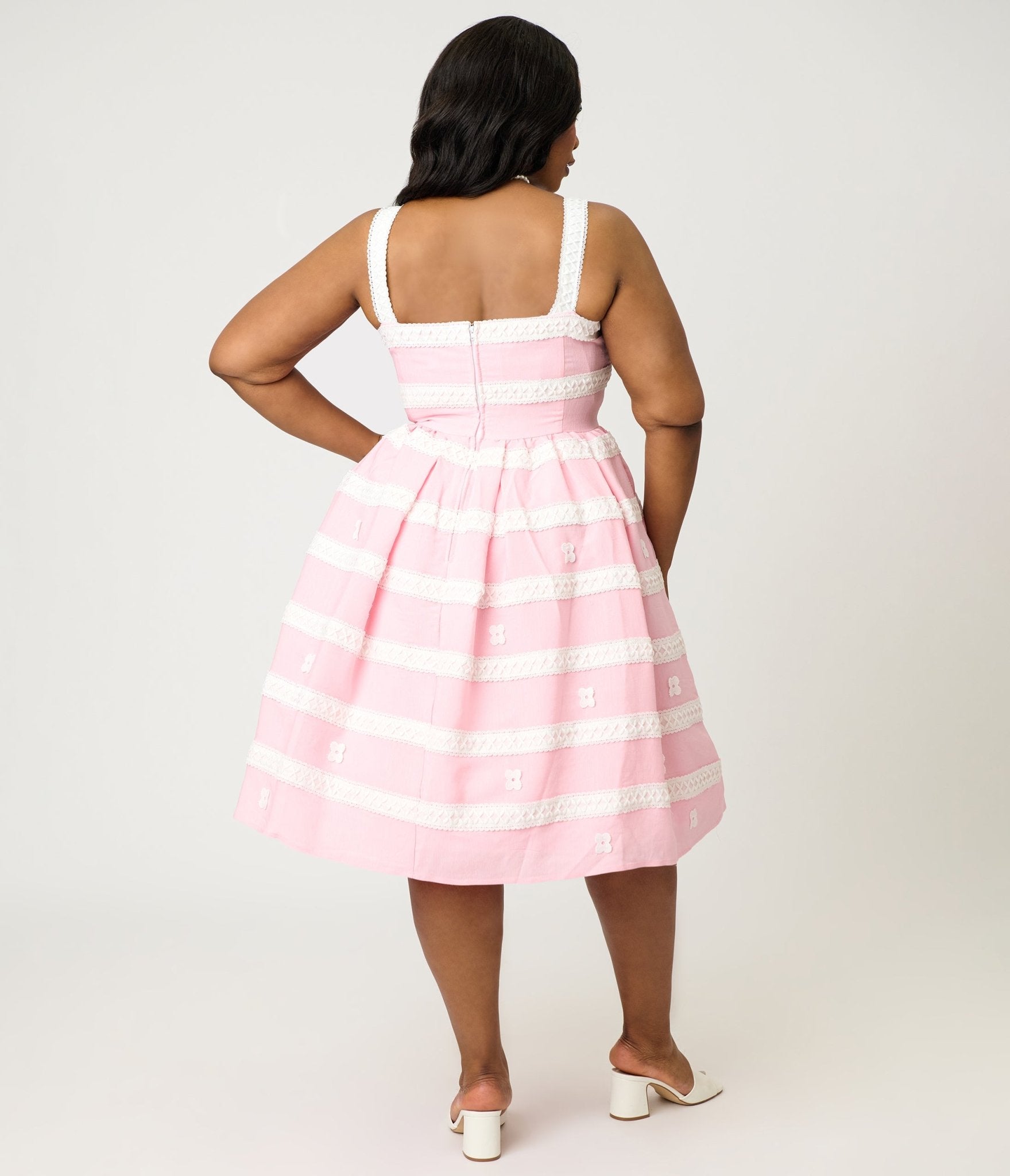Unique Vintage Plus Size 1960s Swing Sundress - Pink White Stripe Unique Vintage Plus Size 1960s Swing Sundress - Pink White Stripe