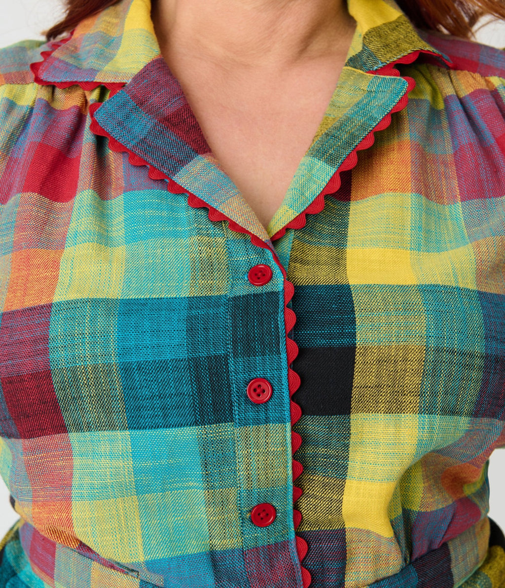 Unique Vintage Plus Size Madras Plaid Button Up Romper - Unique Vintage - Womens, BOTTOMS, ROMPERS AND JUMPSUITS