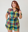 Unique Vintage Plus Size Madras Plaid Button Up Romper