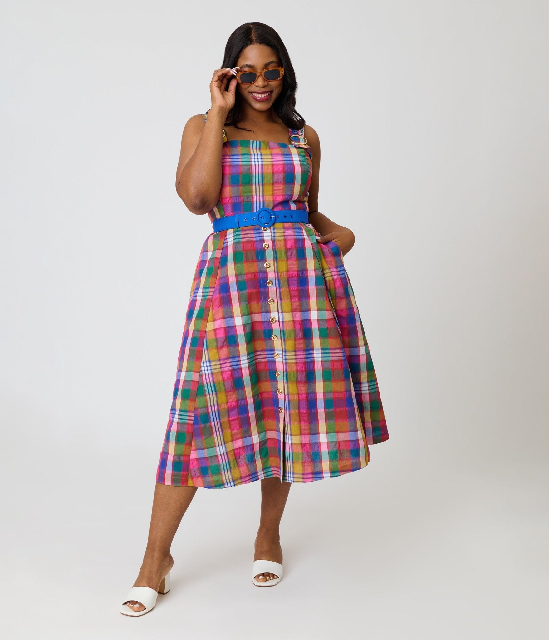 Unique Vintage Plus Size Madras Plaid Picnic Perfect Midi Dress - Unique Vintage - Womens, DRESSES, MIDI