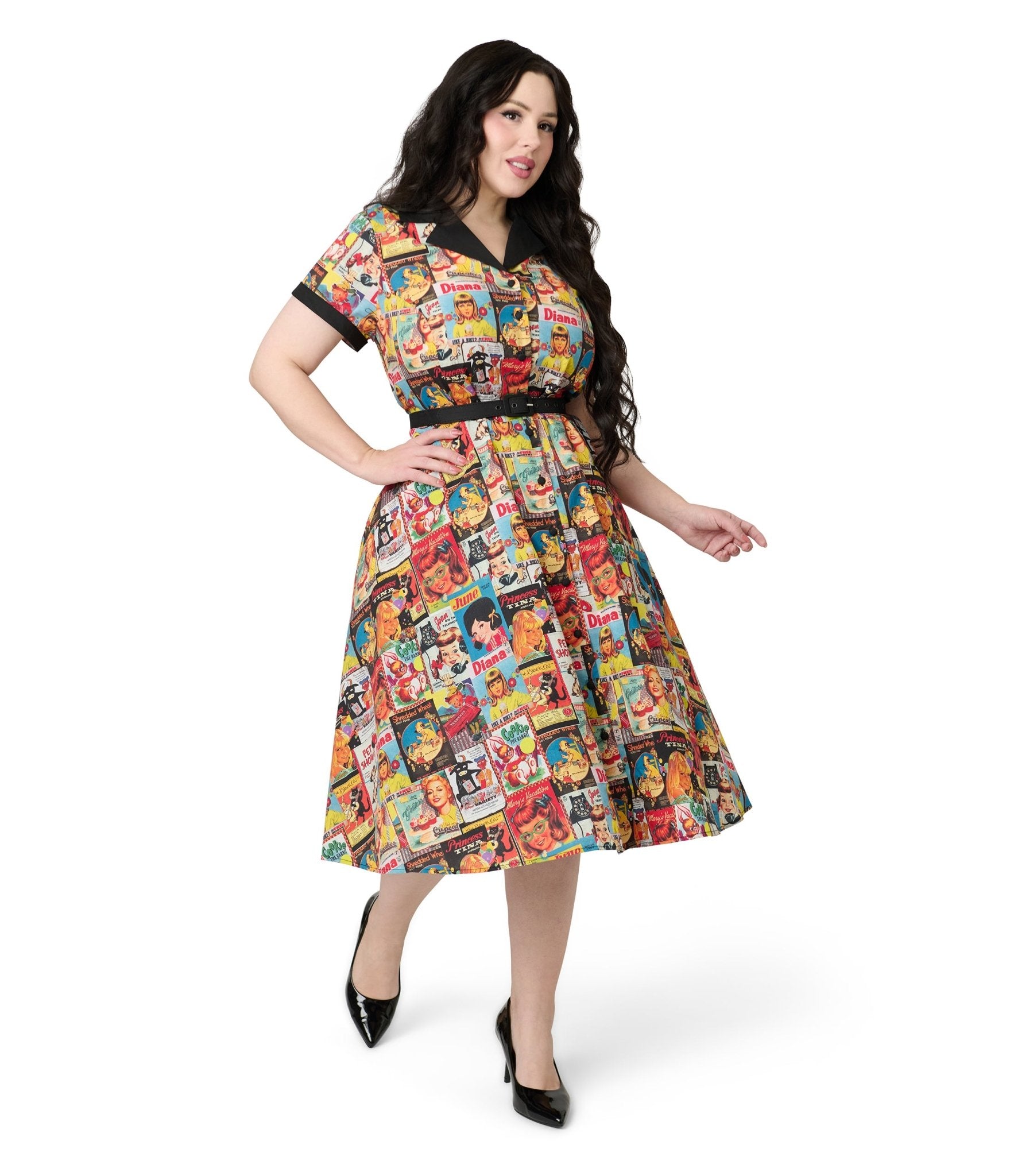 Unique Vintage Plus Size Magazine Print Alexis Swing Dress - Unique Vintage - Womens, DRESSES, SWING