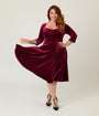 Unique Vintage Plus Size Merlot Striped Velvet Pleated Bust Swing Dress