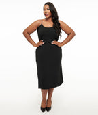 Unique Vintage Plus Size Midi Length Black Stretch Slip - Unique Vintage - Womens, ACCESSORIES, SLIPS