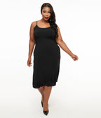 Unique Vintage Plus Size Midi Length Black Stretch Slip - Unique Vintage - Womens, ACCESSORIES, SLIPS