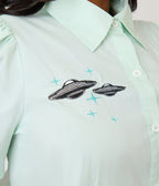 Unique Vintage Plus Size Mint Alien & UFO Collared Blouse - Unique Vintage - Womens, TOPS, WOVEN TOPS