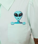 Unique Vintage Plus Size Mint Alien & UFO Collared Blouse - Unique Vintage - Womens, TOPS, WOVEN TOPS