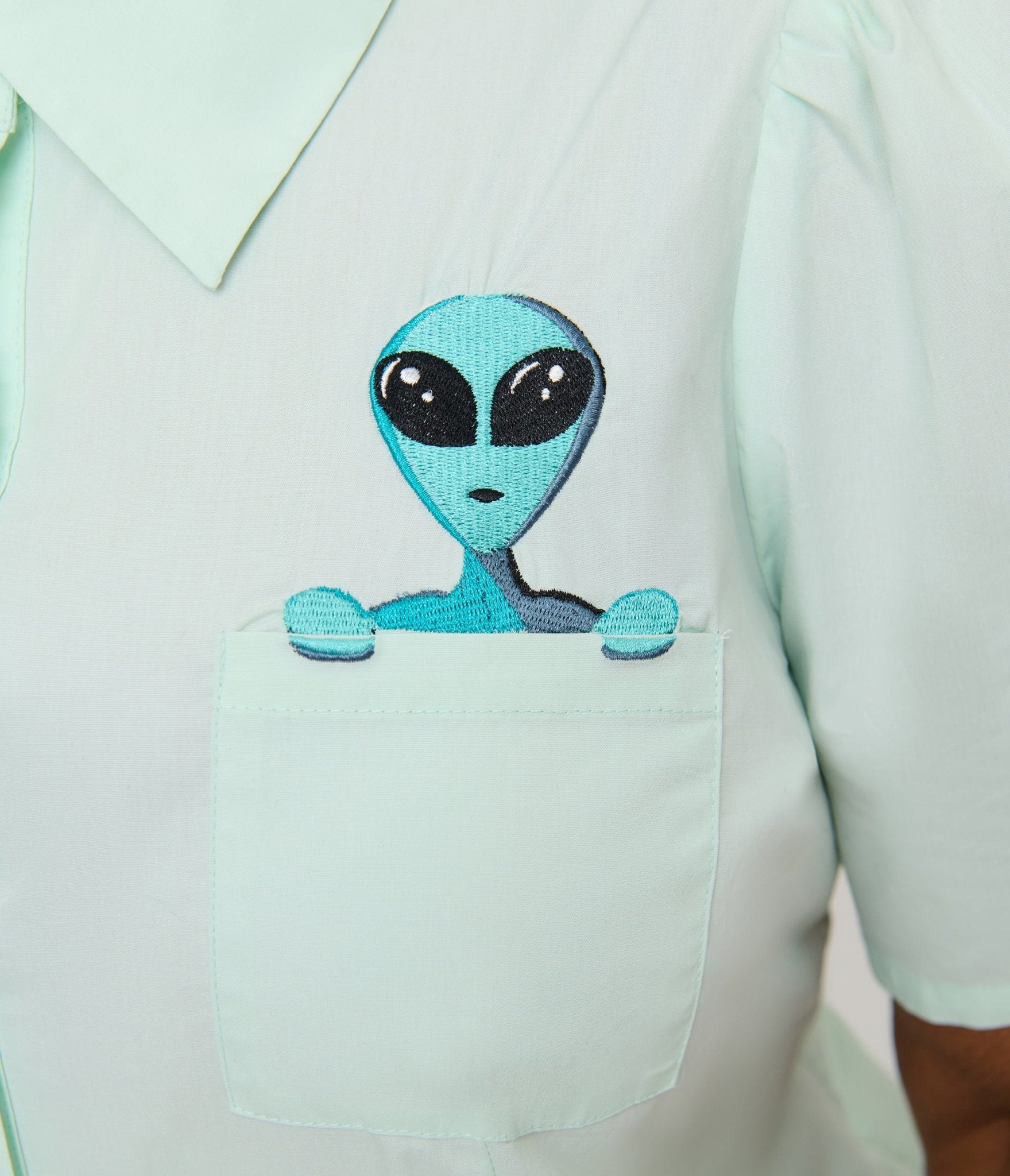 Unique Vintage Plus Size Mint Alien & UFO Collared Blouse - Unique Vintage - Womens, TOPS, WOVEN TOPS