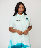 Unique Vintage Plus Size Mint Alien & UFO Collared Blouse - Unique Vintage - Womens, TOPS, WOVEN TOPS