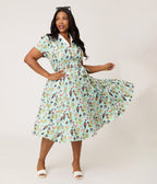 Unique Vintage Plus Size Mint Sushi Print Shirt Dress - Unique Vintage - Womens, DRESSES, SWING