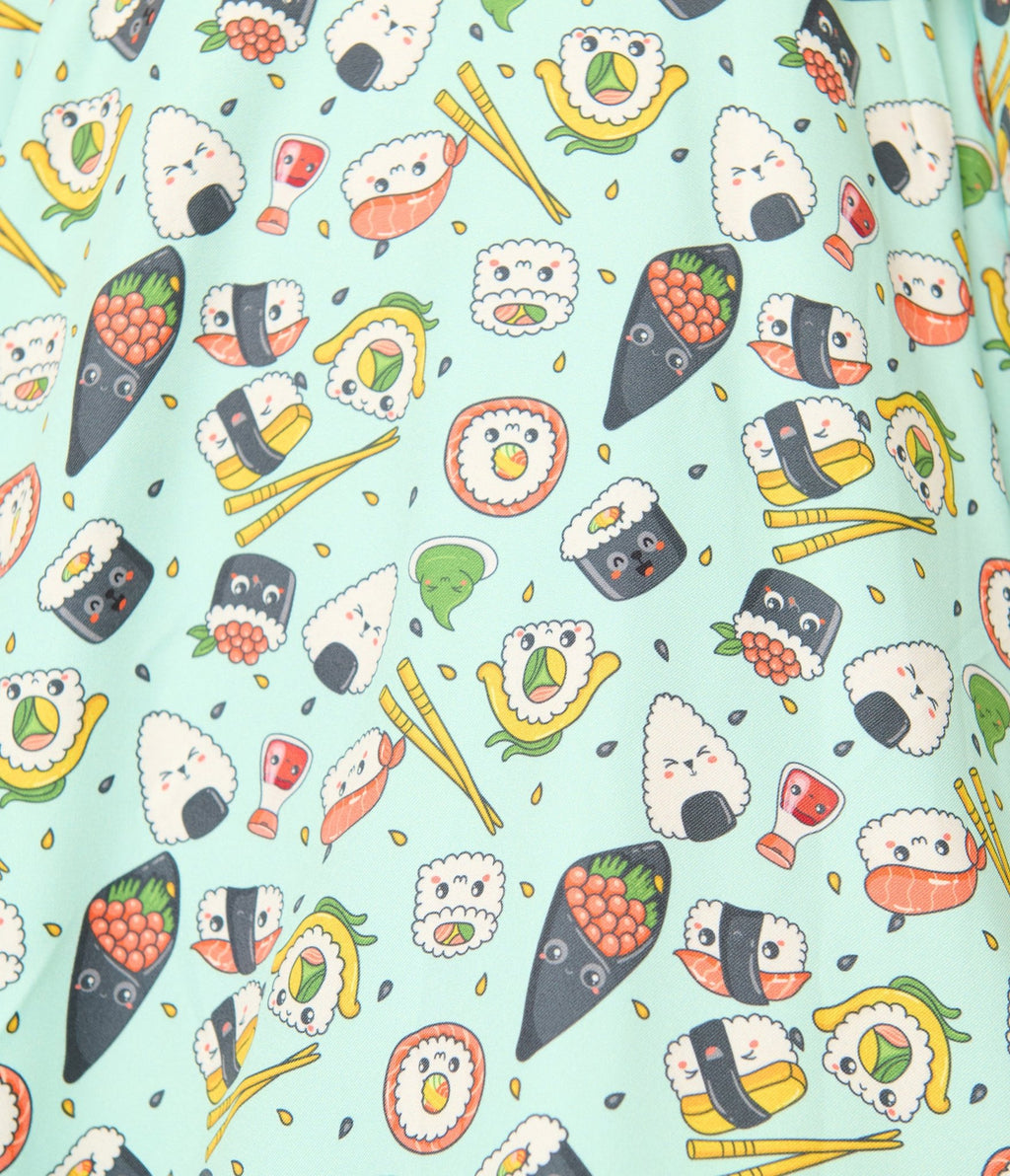 Unique Vintage Plus Size Mint Sushi Print Shirt Dress - Unique Vintage - Womens, DRESSES, SWING