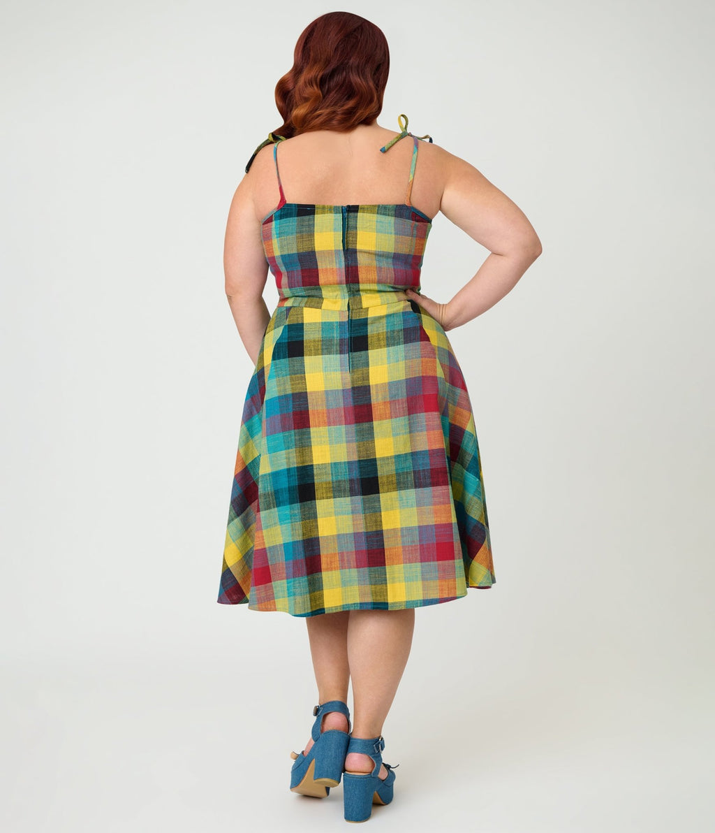 Unique Vintage Plus Size Multi Plaid Cotton Bobbie Swing Dress - Unique Vintage - Womens, DRESSES, SWING