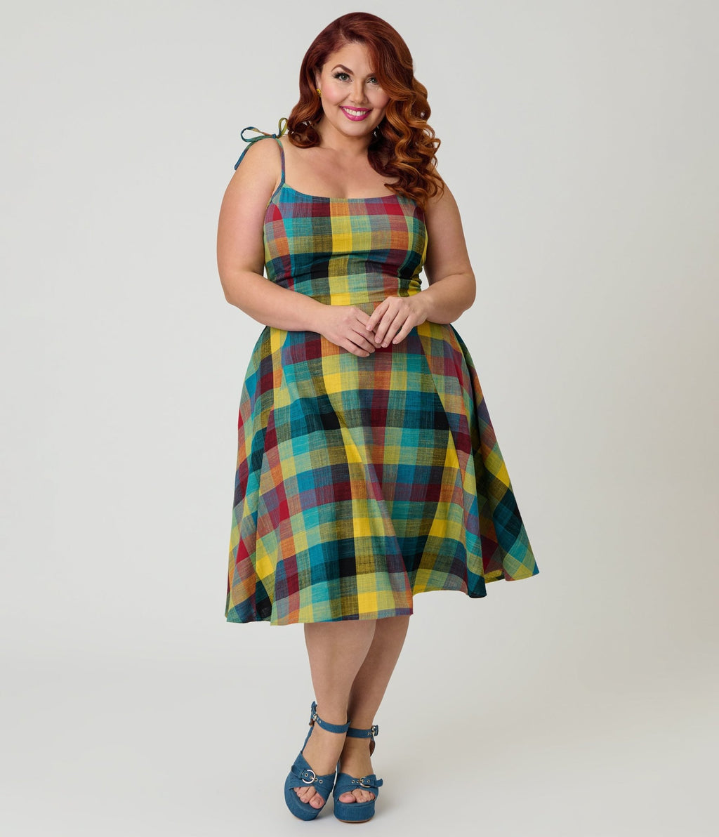Unique Vintage Plus Size Multi Plaid Cotton Bobbie Swing Dress - Unique Vintage - Womens, DRESSES, SWING