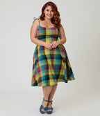 Unique Vintage Plus Size Multi Plaid Cotton Bobbie Swing Dress - Unique Vintage - Womens, DRESSES, SWING