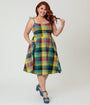 Unique Vintage Plus Size Multi Plaid Cotton Bobbie Swing Dress