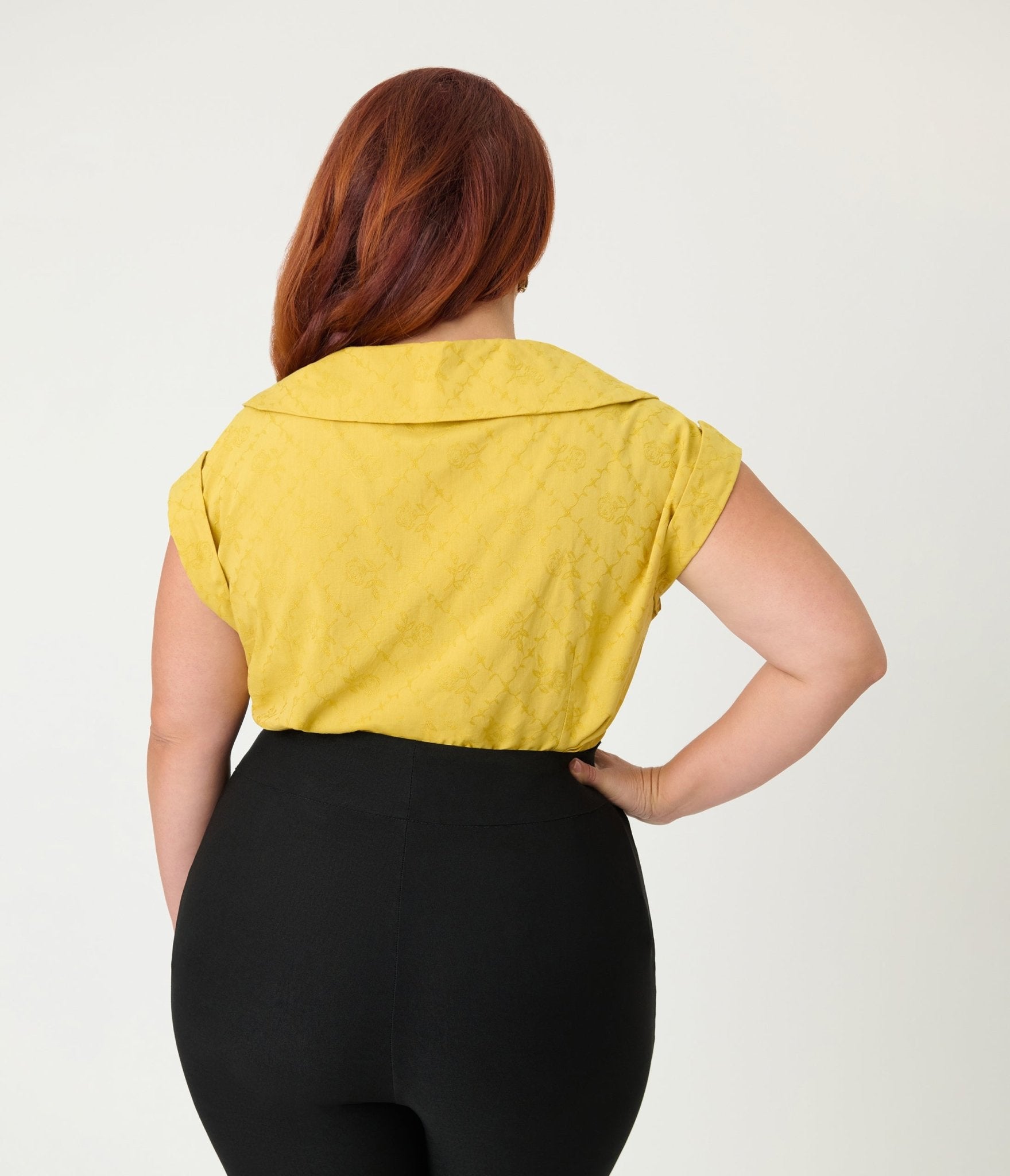 Unique Vintage Plus Size Mustard Jacquard Sleeveless Blouse - Unique Vintage - Womens, TOPS, WOVEN TOPS