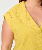 Unique Vintage Plus Size Mustard Jacquard Sleeveless Blouse - Unique Vintage - Womens, TOPS, WOVEN TOPS