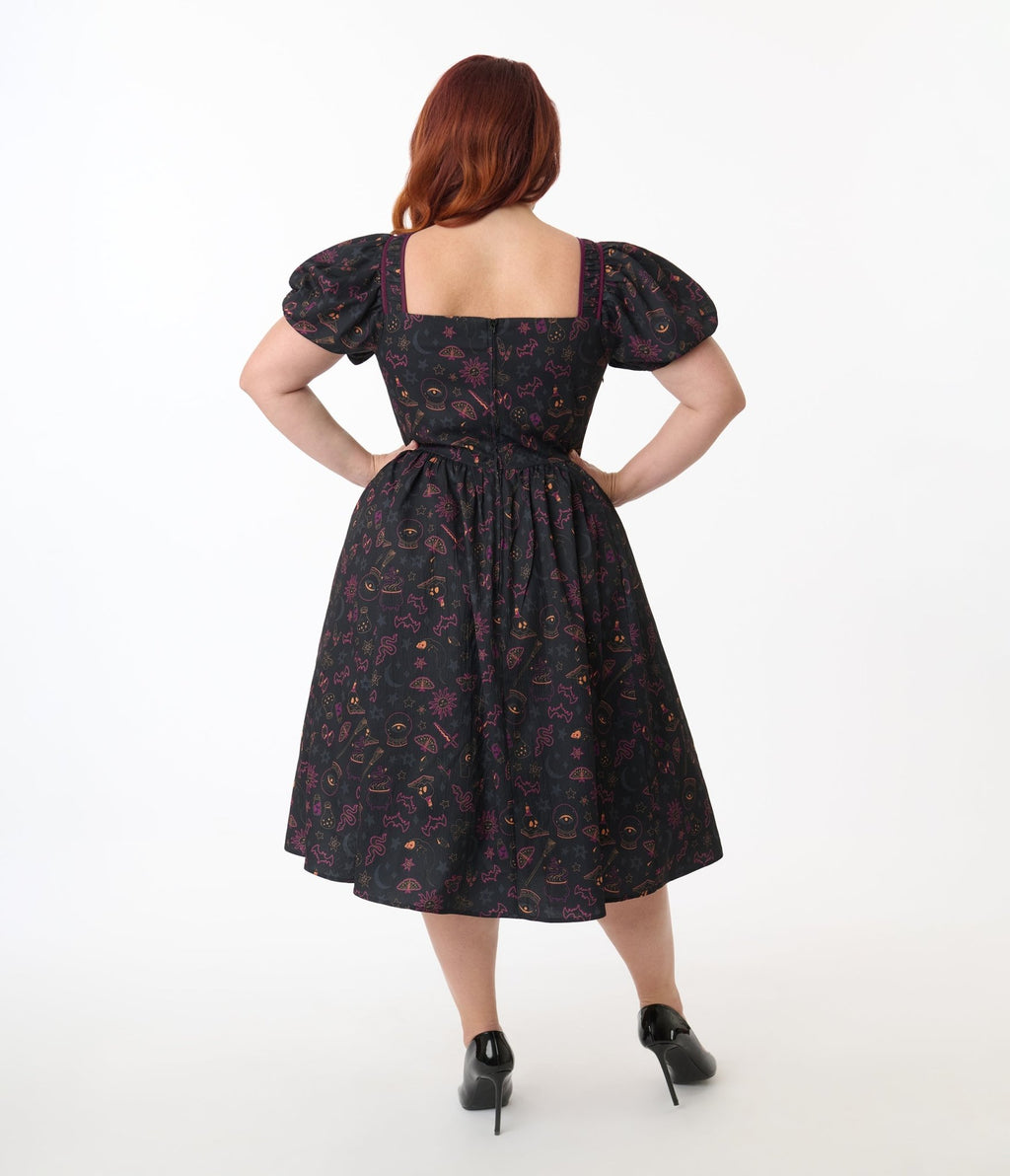 Unique Vintage Plus Size Mystical Icons Button Front Swing Dress - Unique Vintage - Womens, DRESSES, SWING