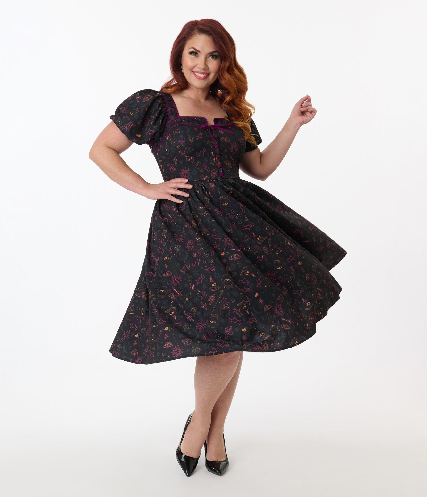Unique Vintage Plus Size Mystical Icons Button Front Swing Dress - Unique Vintage - Womens, DRESSES, SWING