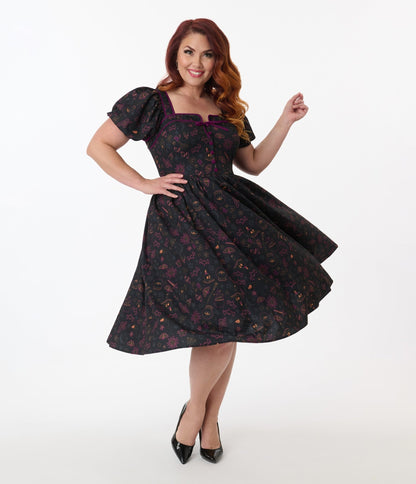 Unique Vintage Plus Size Mystical Icons Button Front Swing Dress - Unique Vintage - Womens, DRESSES, SWING