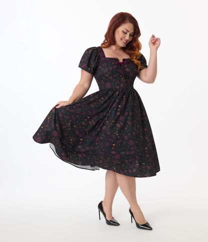 Unique Vintage Plus Size Mystical Icons Button Front Swing Dress - Unique Vintage - Womens, DRESSES, SWING