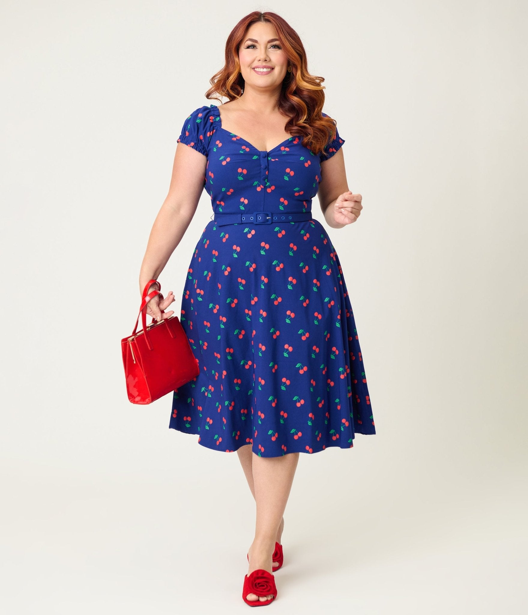 Unique Vintage Plus Size Navy & Cherries Ohara Swing Dress