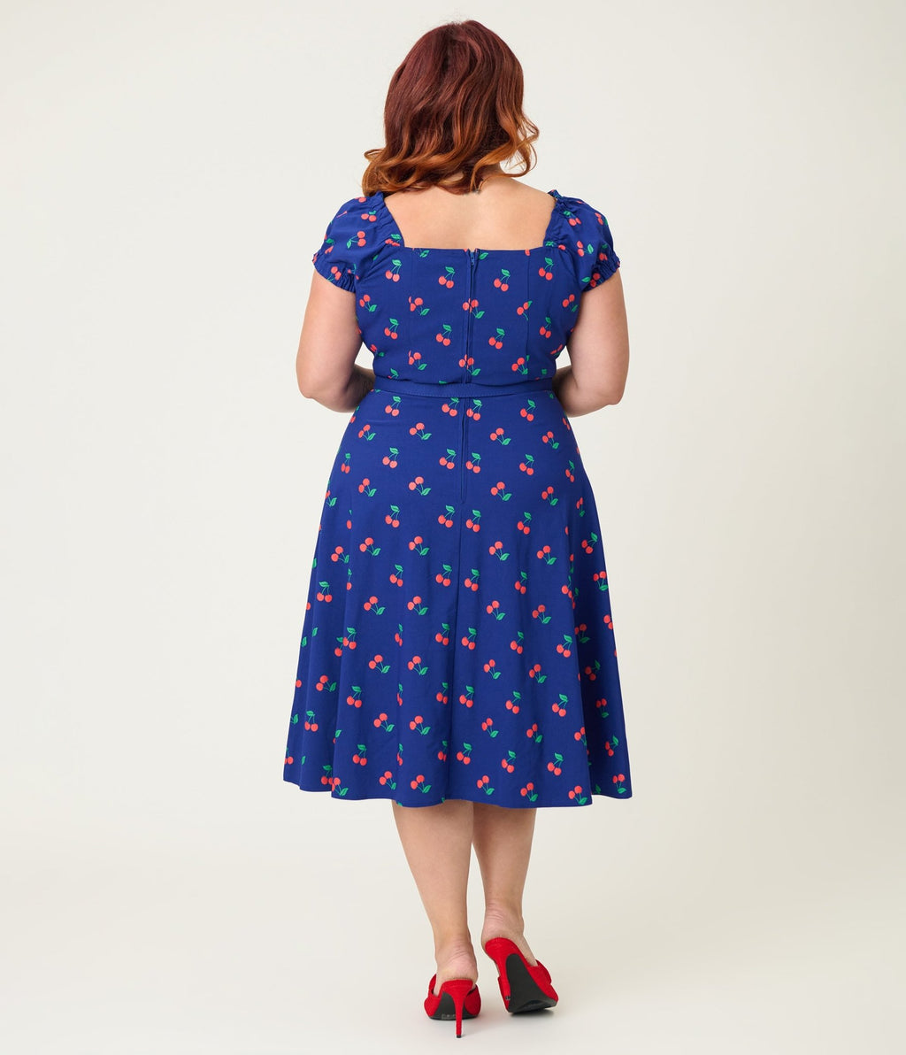 Unique Vintage Plus Size Navy & Cherries Ohara Swing Dress - Unique Vintage - Womens, DRESSES, SWING