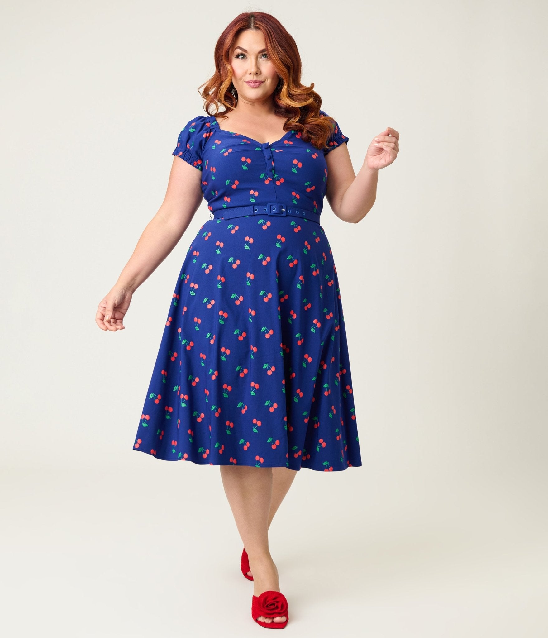 Unique Vintage Plus Size Navy & Cherries Ohara Swing Dress - Unique Vintage - Womens, DRESSES, SWING