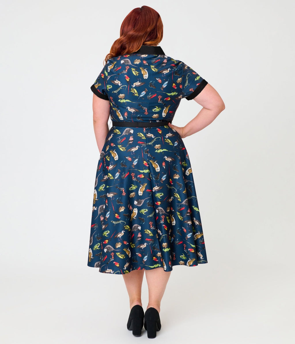 Unique Vintage Plus Size Navy Creatures Print Alexis Swing Dress - Unique Vintage - Womens, DRESSES, SWING