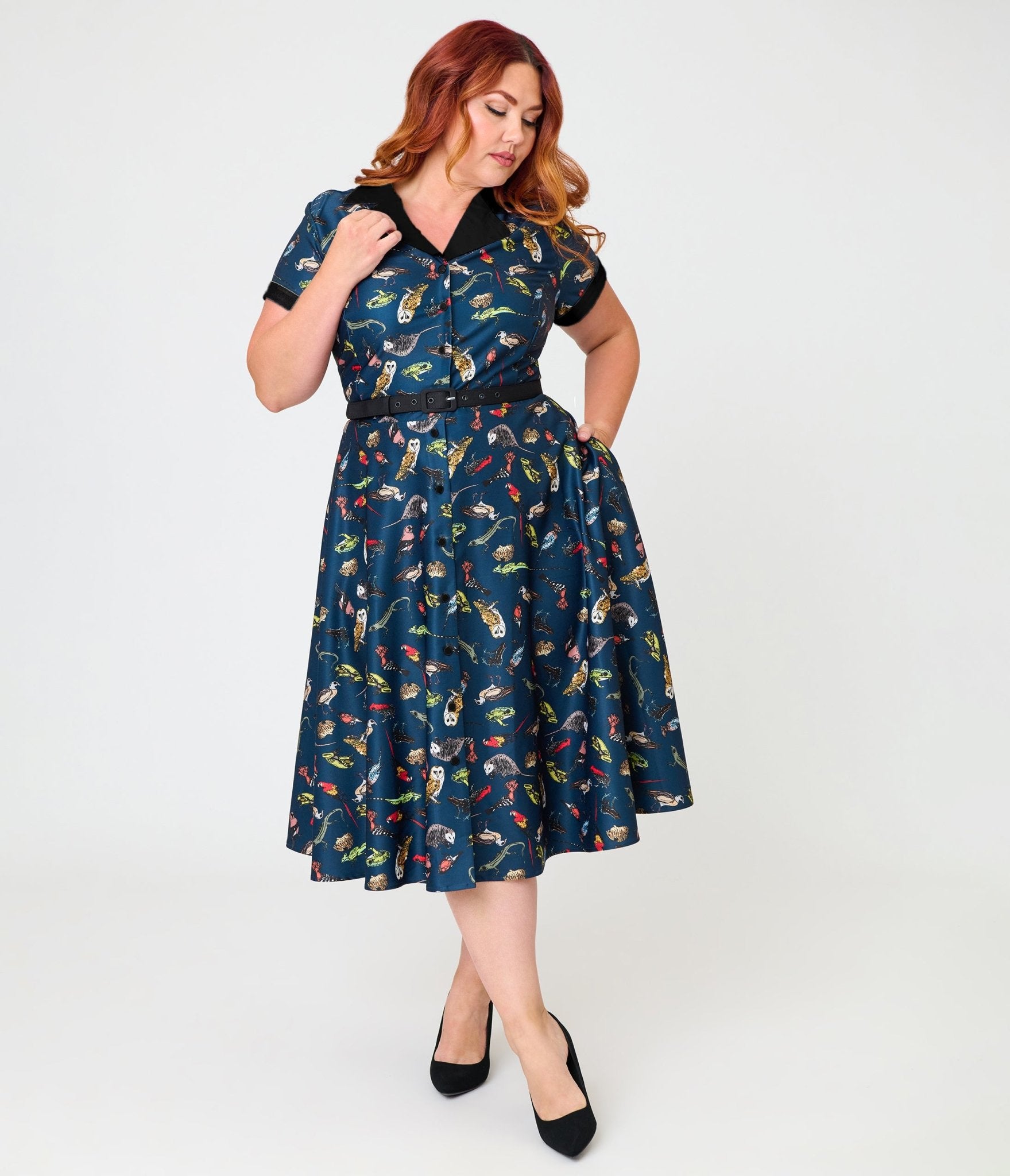 Unique Vintage Plus Size Navy Creatures Print Alexis Swing Dress - Unique Vintage - Womens, DRESSES, SWING
