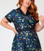 Unique Vintage Plus Size Navy Creatures Print Alexis Swing Dress