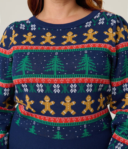 Unique Vintage Plus Size Navy & Gingerbread Men Fair Isle Sweater - Unique Vintage - Womens, TOPS, SWEATERS