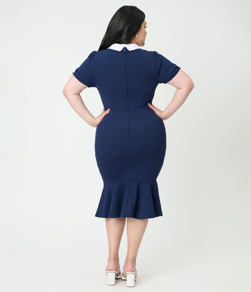 Unique Vintage Plus Size Navy Holloway Wiggle Dress 2X/20W-22W
