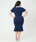 Unique Vintage Plus Size Navy Holloway Wiggle Dress - Unique Vintage - Womens, DRESSES, WIGGLE