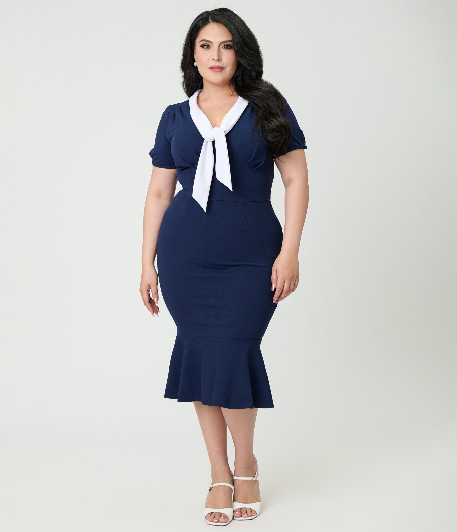 Unique Vintage Plus Size Navy Holloway Wiggle Dress 2X/20W-22W
