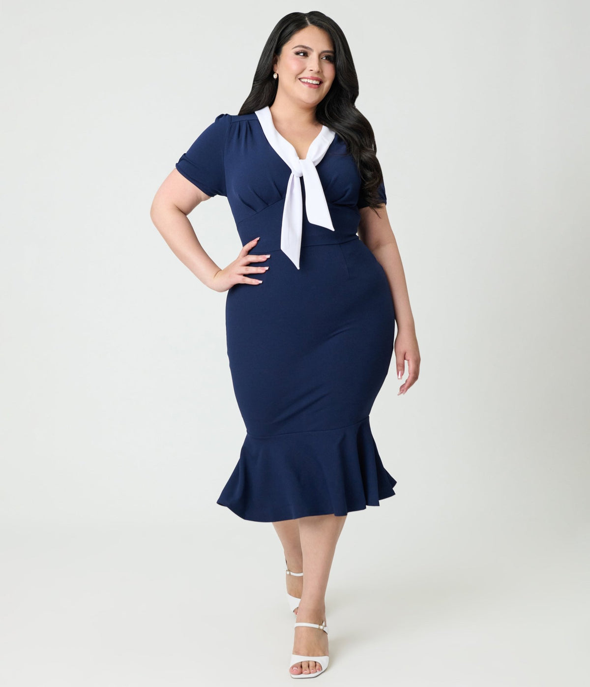 Unique Vintage Plus Size Navy Holloway Wiggle Dress