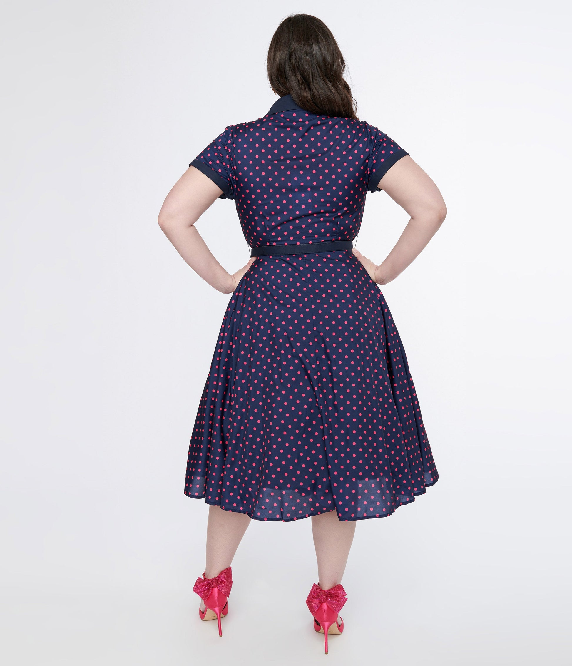 Unique Vintage Plus Size Navy & Hot Pink Dot Alexis Swing Dress - Unique Vintage - Womens, DRESSES, SWING