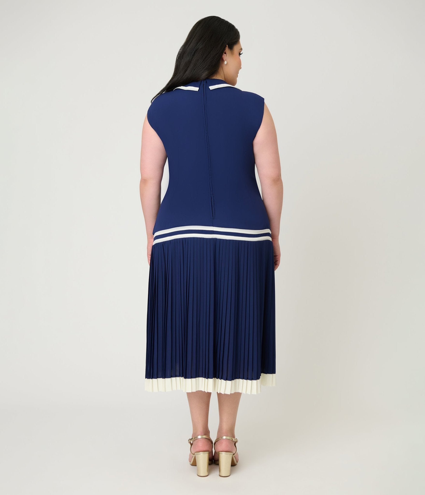 Unique Vintage Plus Size Navy Pleated Flapper Day Dress - Unique Vintage - Womens, FLAPPER, DRESSES