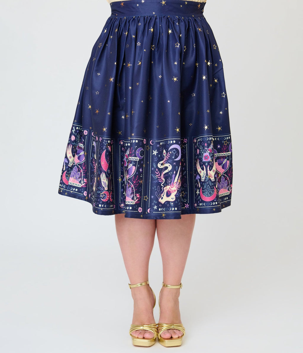 Unique Vintage Plus Size Navy Tarot Gellar Swing Skirt - Unique Vintage - Womens, BOTTOMS, SKIRTS