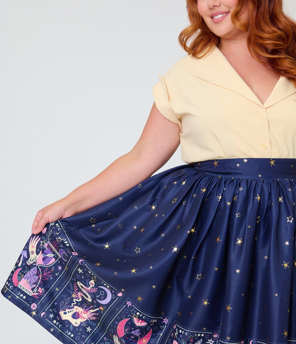 Unique Vintage Plus Size Navy Tarot Gellar Swing Skirt - Unique Vintage - Womens, BOTTOMS, SKIRTS