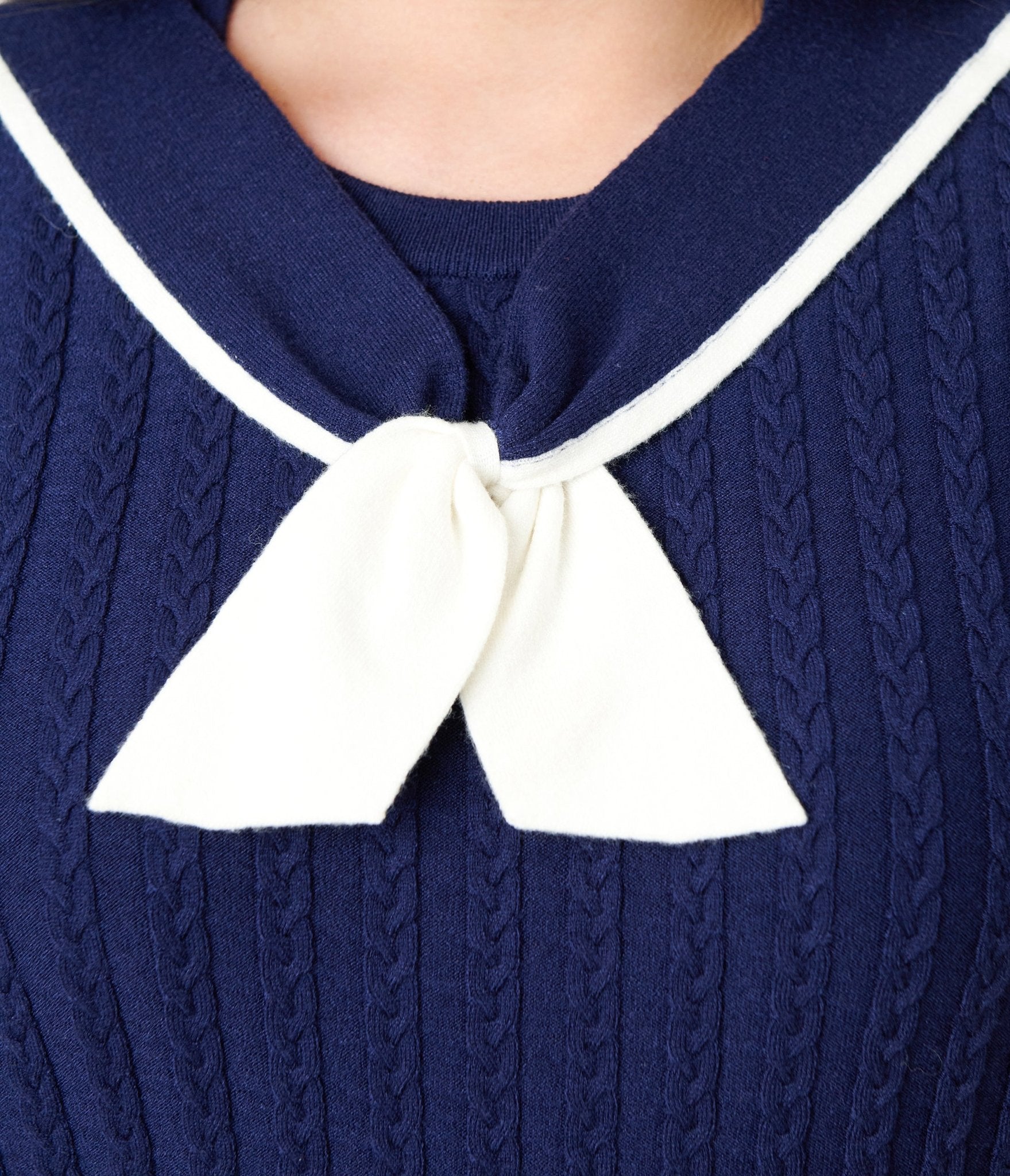 Unique Vintage Plus Size Navy & White Cable Knit Neck Tie Park City Sweater - Unique Vintage - Womens, TOPS, SWEATERS