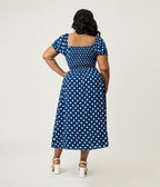 Unique Vintage Plus Size Navy & White Dot Puff Sleeve Midi Dress - Unique Vintage - Womens, DRESSES, MIDI