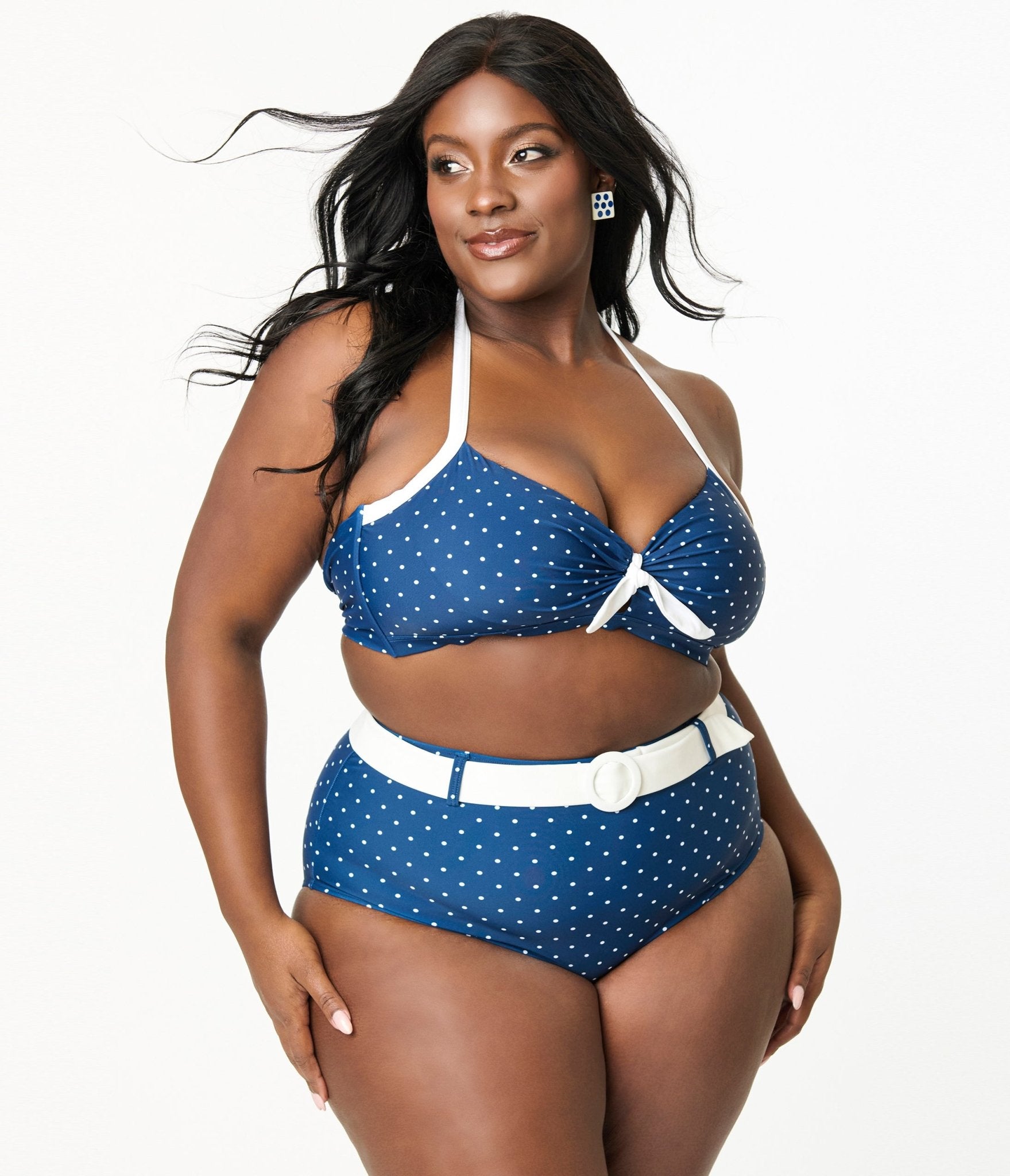 Unique Vintage Plus Size Navy & White Pin Dot Belted Swim Bottoms - Unique Vintage - Womens, SWIM, BOTTOM