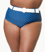 Unique Vintage Plus Size Navy & White Pin Dot Halter Swim Top - Unique Vintage - Womens, SWIM, TOP