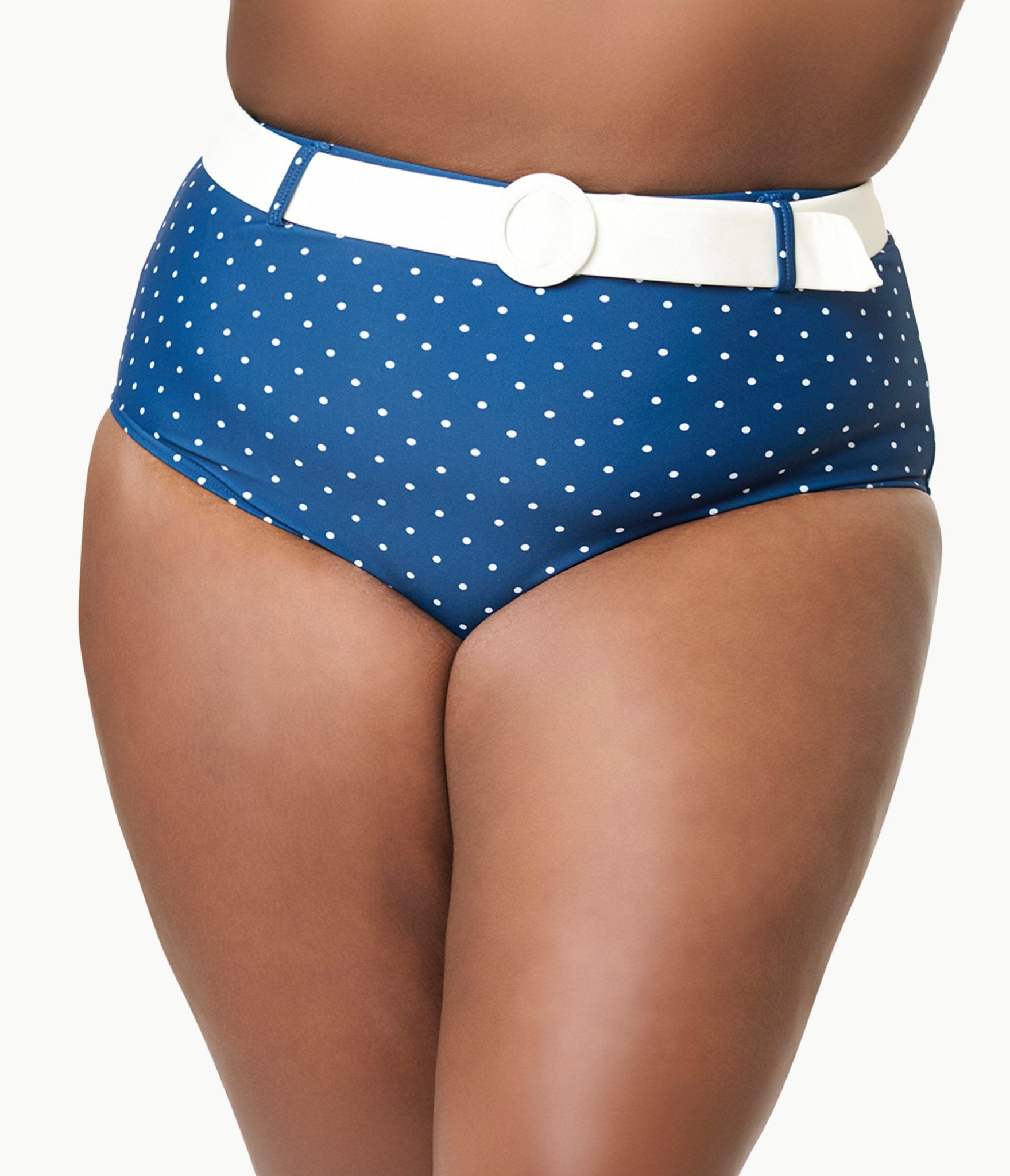 Unique Vintage Plus Size Navy & White Pin Dot Halter Swim Top - Unique Vintage - Womens, SWIM, TOP