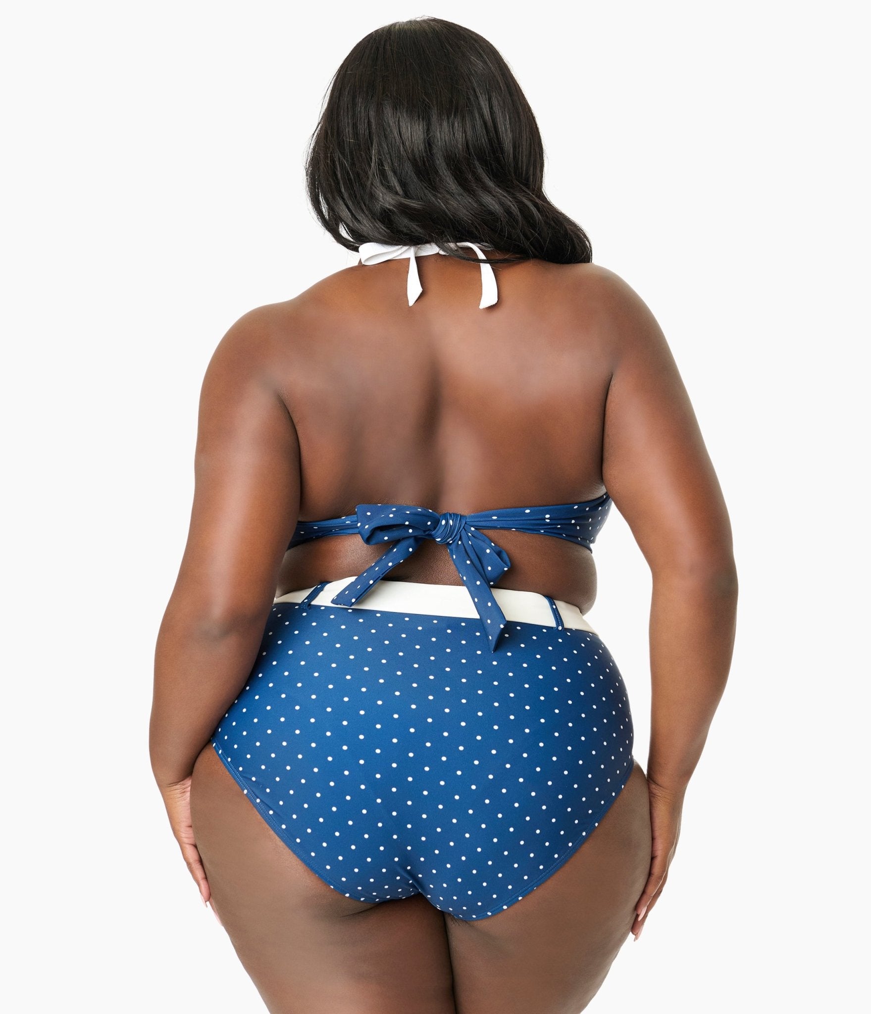 Unique Vintage Plus Size Navy & White Pin Dot Halter Swim Top - Unique Vintage - Womens, SWIM, TOP