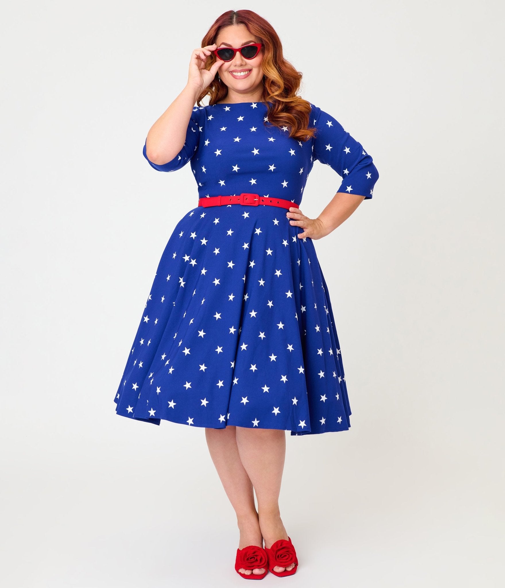 Unique Vintage Plus Size Navy & White Star Devon Swing Dress - Unique Vintage - Womens, DRESSES, SWING