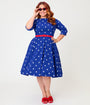 Unique Vintage Plus Size Navy & White Star Devon Swing Dress